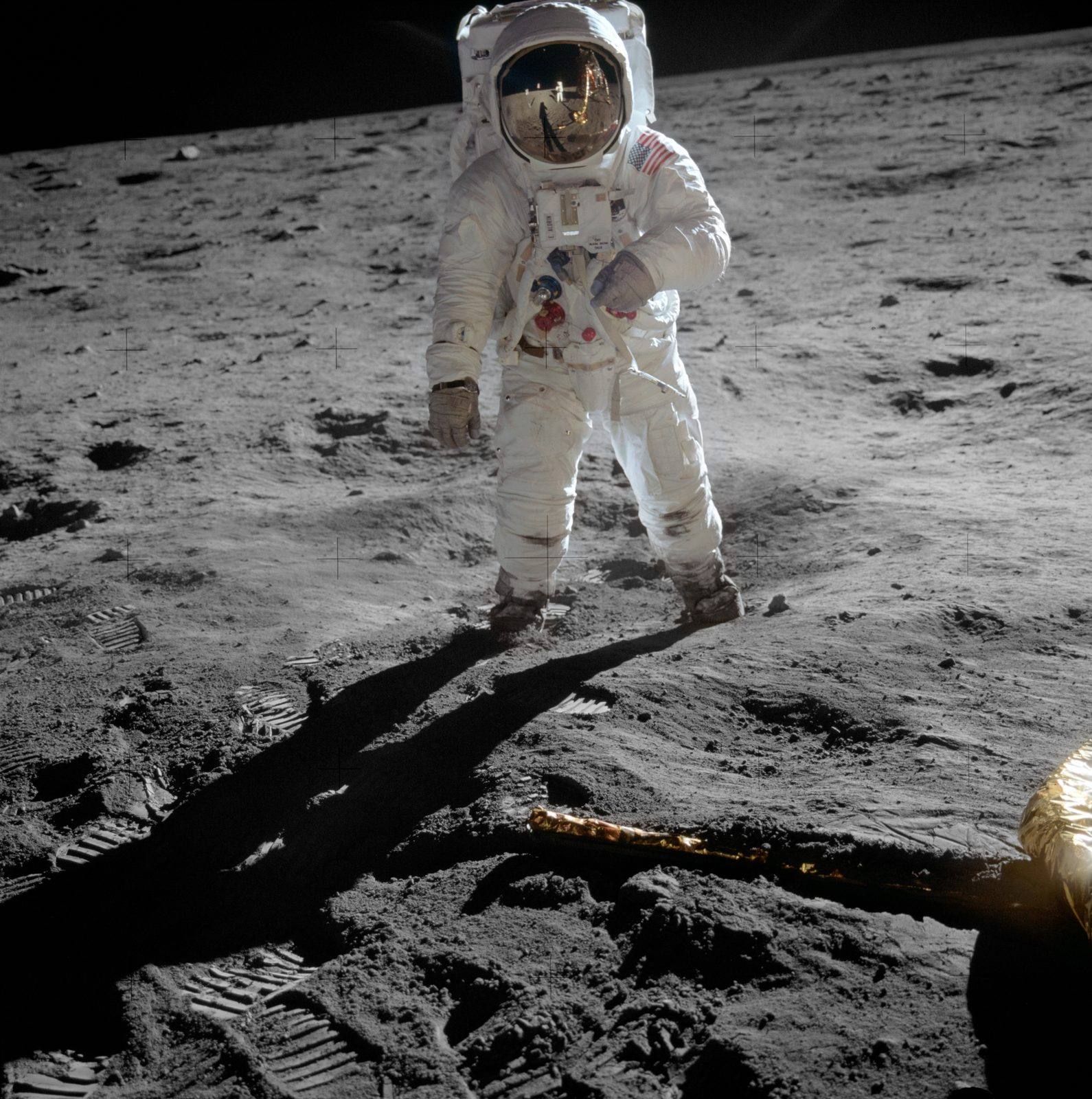 Buzz Aldrin on the lunar surface, July 20, 1969, photographed by Neil Armstrong with a Hasselblad Data Camera. The images remain among the most reproduced photographs ever made.