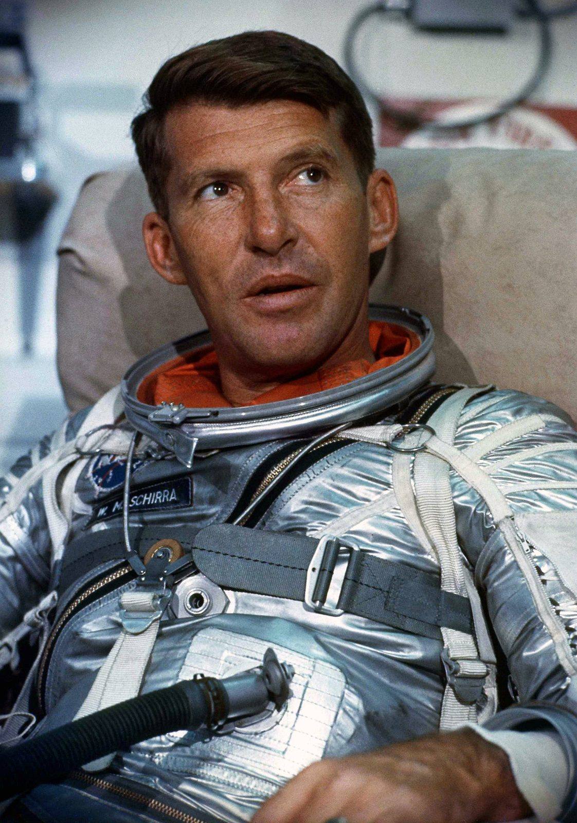 Wally Schirra training before the Mercury-Atlas 8 flight, October 3, 1962: six orbits of the Earth with a modified 500C, and the first recognizable photographs of the planet from orbit.